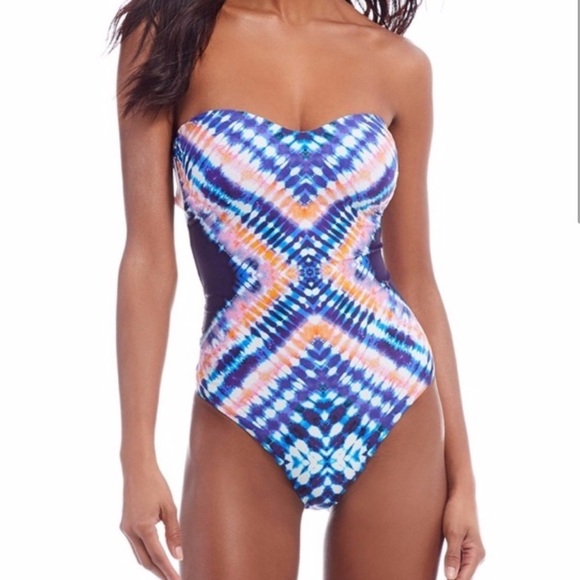 Trina Turk Moonlight Tie Dye Bandeau One Piece Strappy Swimsuit, Size 8 - Picture 4 of 15